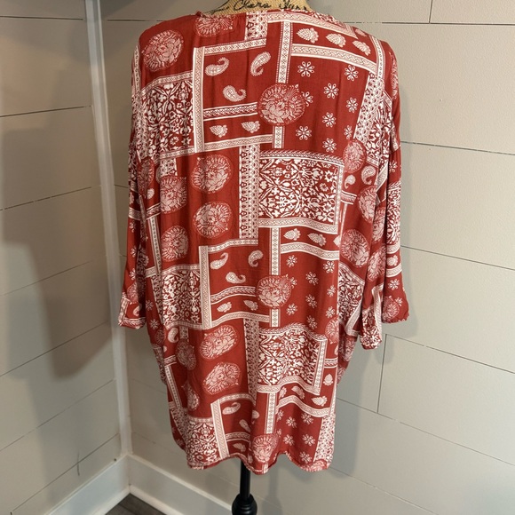 Loveriche Open Front Orange Rust Paisley Patch Kimono Robe Medium - Picture 6 of 9